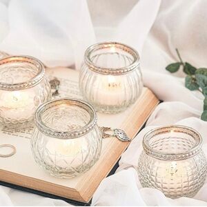 Set of 4 Small crystal & silver Candle Holders